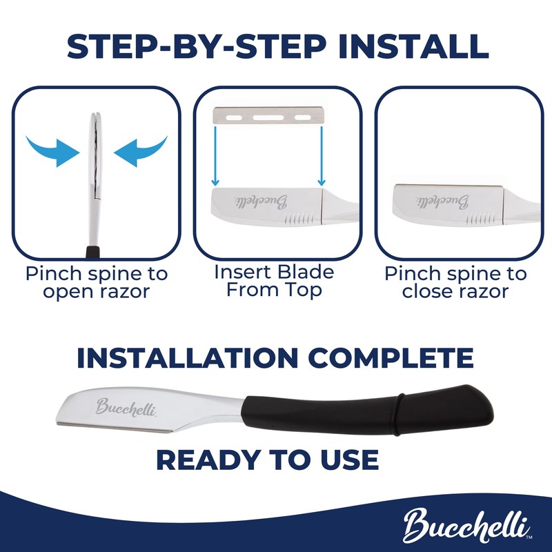 Bucchelli Black Straight Razor W/Pack Of 10 Blades-R29bk