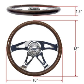 18 inch Solid Wood Truck Steering Wheel 4 Spoke Aluminum Chrome Plated Steering Wheel 3 bolts for Semi-Trailers,Trucks for Kenworth,Peterbilt,Volvo, Freightliner (18in-2)