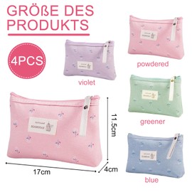 Small Cosmetic Bag, Pack of 4 Cosmetic Bags 17 x 3 x 12 cm, Canvas Cosmetic Bag, Mini Cosmetic Bag, Portable Toiletry Bag for Women, Toiletries (Green, Purple, Pink, Blue), Green, purple, pink, blue,