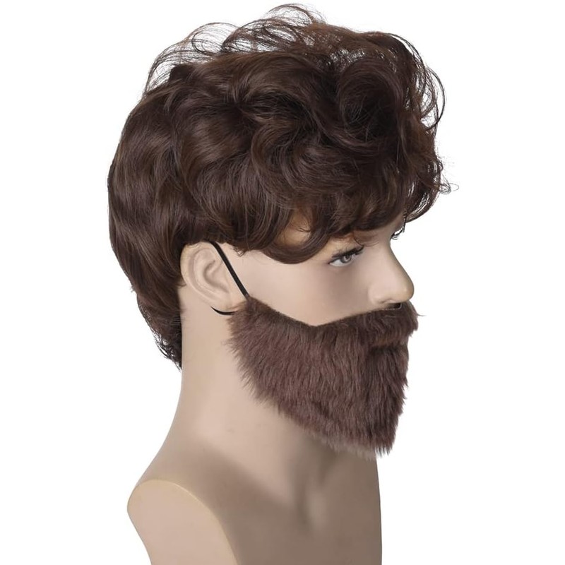 Peluca de Halloween con tupé marrón rizado y peludo para
