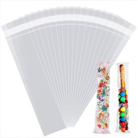 LEOSINDA Cellophane Treat Bags，200 Pcs 3x9 Inch Cellophane bags with twist，Cookie Bags，Cello Candy Bags，Self Sealing Adhesive Gift Wrap Plastic Small Business Packaging 1.3mil