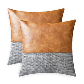 CaliTime Throw Pillow Covers Pack of 2 Soft Faux Leather Solid Dyed Cross Chenille Cushion Cases for Couch Sofa Home Decoration 18 X 18 Inches Grey