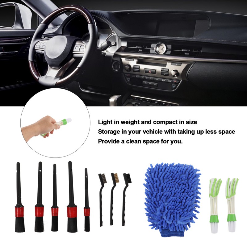 11PCS Car Cleaning Detailing Brush Set Interior Exterior Plastic for