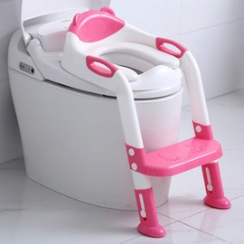 Fedicelly Potty Training Seat Ladder Girls,Toddlers Toilet Seat,Kids Stool (Rose Pink)