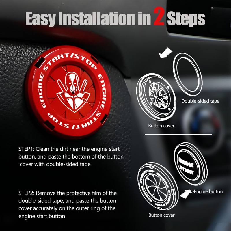 Tybasthe Rotary Push Start Button Cover, Car Accessories Engine Start
