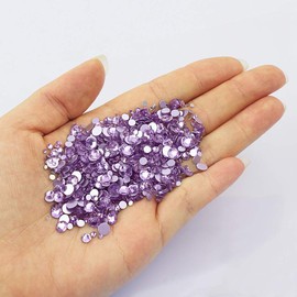 LolliBeads Resin Crystal Round Nail Art Mixed Flat Backs Acrylic Rhinestones Gems,Mix Size 1.5-5 mm, Color Lavender Purple (1200Pcs)