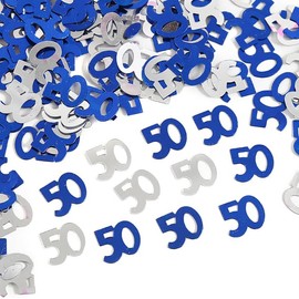 35g Blue & Silver 50th Birthday Confetti,50th Birthday Table Decorations,Foil Metallic Glitz Table Scatter Sprinkles Age Bday Party Decorations