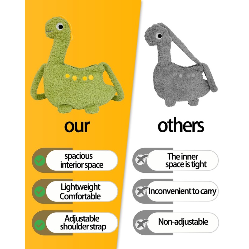LHTWLF Cute Dinosaur DesignPlush Backpack，with Zipper Shoulder Bag，Unique Novelty Fun
