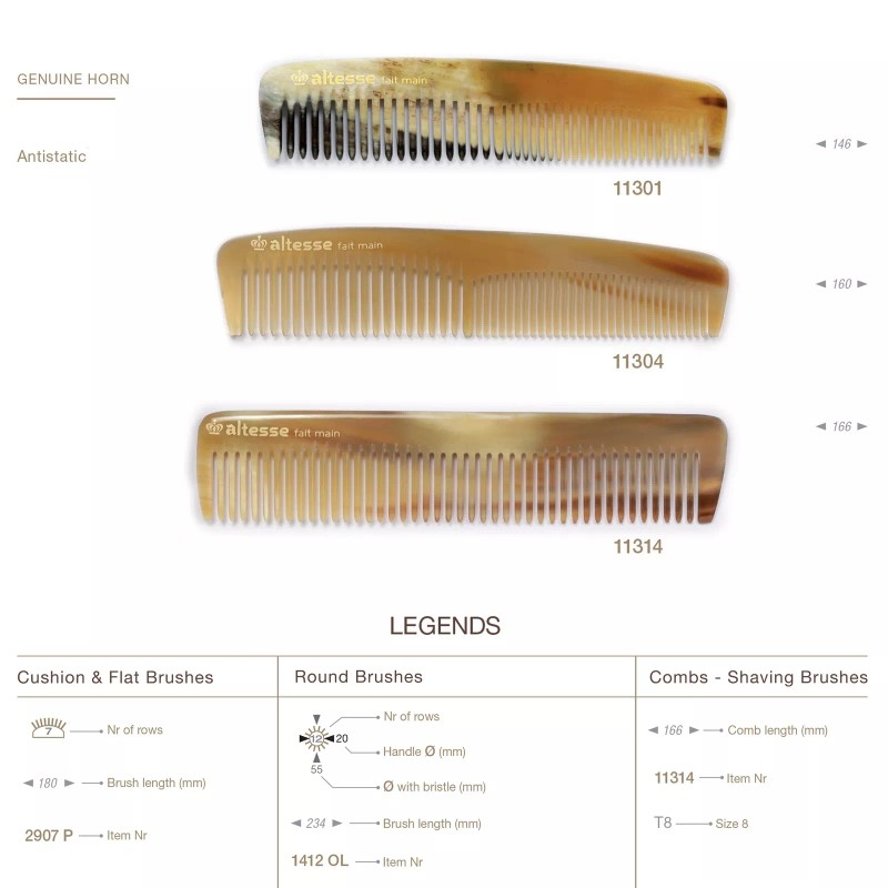 Altesse Antistatic Horn Comb with Smooth Rounded Teeth Handmade in