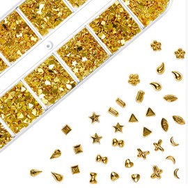 pilviz Nail Parts, Metal, Color Deco, Art, 3D, 3D, Studs, Various Types, Moon, Rectangular, Teardrop, Ribbon, Heart, Butterfly, Flower, Square, Star, Triangle, Horse's Eye, Case Included, Gold, Silver