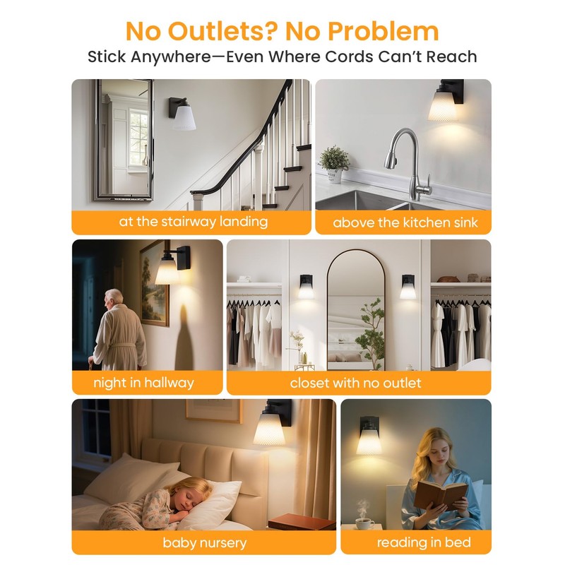 Neporal CARRYGLOW Battery Operated Wall Sconce, Peel and Stick No