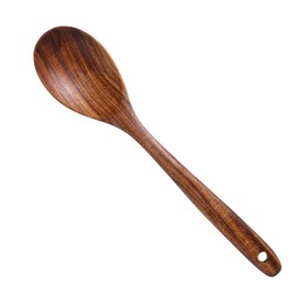 Ptwola Teak Wooden Corner Utensils Cooking Wood Spoons Long Handle Good Grip Large Ladle Handcraft Heat Resistant Wooden Spatula Tool for Kitchen Non Stick Cookware Serving Mixing Stirring Gravy