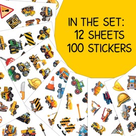 100 Pcs Construction Stickers for Kids, Heavy Equipment Waterproof Decals for Water Bottles Laptop Luggage Computer Scrapbooking Teens Adults Girls Kids Funny Party Birthday Decorations