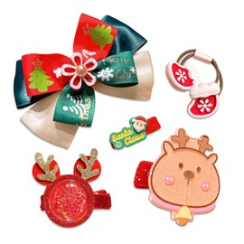 6 Pcs Christmas Hair Clips and Hair Tie Lovely Christmas Barrettes Xmas Tree Hat Bowknot Hairpins Hair Bows Clips for Women Girls Toddlers (5# Red Antlers)