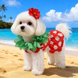 Littledropet - Vestido hawaiano para perro con Luau Leis y lazo para el pelo de flores, disfraz de princesa de Halloween, disfraz de fiesta de cosplay para perros pequeños y medianos, vestidos de