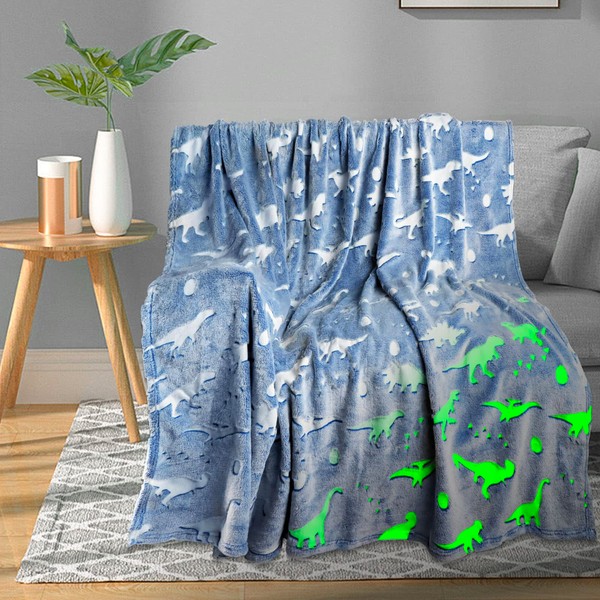 TEHALK Dinosaur Blanket for Boys Girls Glow in The Dark