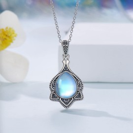 Feijiesi Moonstone Urn Necklace for Ashes 925 Sterling Silver Moonstone Cremation Necklace for Ashes Cremation Jewelry Gifts for Women