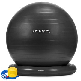 APEXUP Yoga Ball Chair, Exercise Ball Chair with Base for Office, Anti Slip Stability Ball Fitness Ball Seat, Home Gym Workout Ball, Balance Ball with Pump (Black, XL)