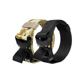 WOLFHUNT Tactical Belt for Men 2 Pack, Military Nylon Belt for Tactics 1.5", Quick-release Hiking Riggers Gun Belt Work Belt Heavy Duty, 73 Camo+Black 49"