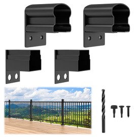 Egadis 4 Pack Aluminum Fixed Railing Bracket Connector with Drill Bit, Deck Railing Bracket, Black Textured Powder-Coat Finish Railing System for Outdoor Decks, Porches & Balconies