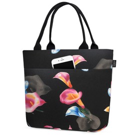 Aosbos Reusable Insulated Lunch Box Tote Bag Leakproof Lunch Bags for Women Black Loncheras Para Mujer Adult Lunch Tote Cooler Gym Bag Beach Cooler Insulated Bag Lunchboxes Women - Calla Lily
