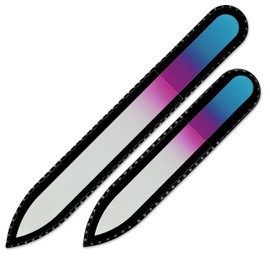 Mont Bleu Juego de 2 limas de uñas de cristal de color, cada lima está en bolsa negra, regalos de cumpleaños hechos a mano para mujeres, cristal templado checo auténtico, la mejor lima de uñas de cristal para mujeres