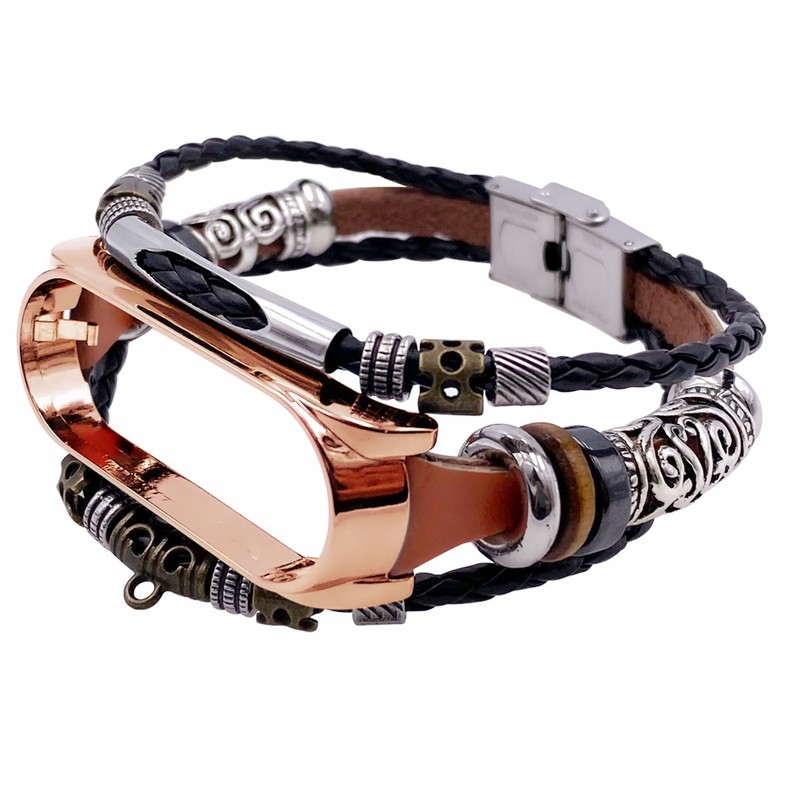 for Xiaomi Mi Band 7 Leather Strap Metal Snap Retro