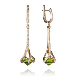 namana Elegant Gold Drop Earrings for Women, Gold Plated 925 Sterling Silver Dangle Earrings for Women set with Cubic Zirconia and Green Stones. Long Gold Earrings for Women