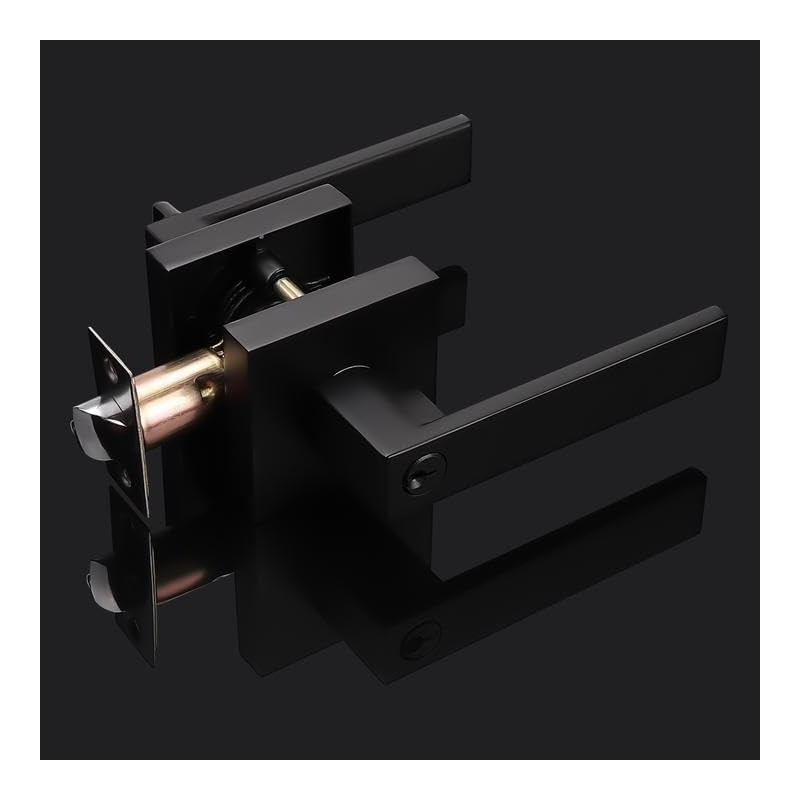 Probrico Entry Door Levers Matte Black with Keys, Heavy Duty