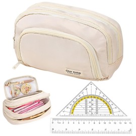 AHEJIOO Federmäppchen Mäppchen, Federmäppchen Mädchen, mit 3 Fächer Federtasche große Kapazität Federmappe, Federmappe Mädchen, 21 cm x 7 cm x 13 cm, Mit Lineal Und Geodreieck, Für Schule Und Büro