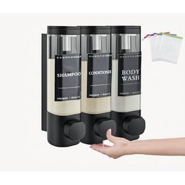 Shampoo and Conditioner Dispenser, Soap Dispenser with Labeling and Soap Bags, Wall Mounted 300mL Gel Container, Shower Dispenser for Home Hotel Bathroom
