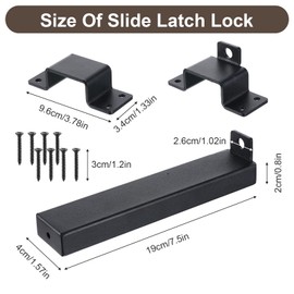 7.5" Sliding Gate Latch, Heavy Duty Door Latch with Padlock Hole, Adjustable Double Gate Latches for Wooden Fences, Barn Doors, Sheds & Interior Security