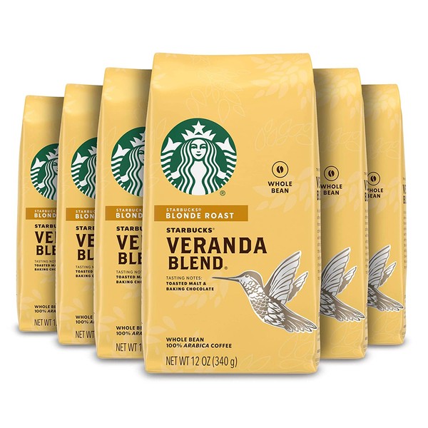 Starbucks Blonde Roast Whole Bean Coffee — Veranda Blend — 100% Arabica — 6 bags (12 oz. each)