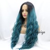 Xiweiya Deep Curly Hair Long Ombre Dark Blue Green Wavy