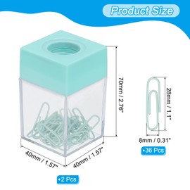 PATIKIL Magnetic Paper Clip Holder Dispenser, 2 Pcs Large Capacity Paper Clip Organizers with Magnetic Top for Desk Supplies, Office, Classroom, Home, Green