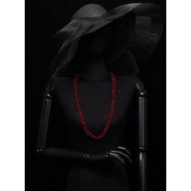 COOLSTEELANDBEYOND Red Crystal Beads Long Necklace Statement, Multi-Strand For Women, Elegant Layered Waterfall Chains