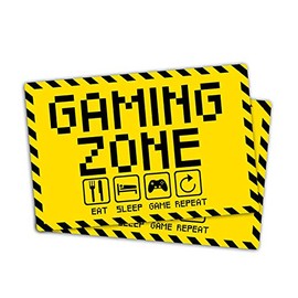 Strobo Gaming Zone Sign, 20 x 30 cm, Eat Sleep Game Repeat Sign For Gamers Made From Sturdy PVC Hard Foam Board, 3 Mm, With UV Protection, Pack of 2