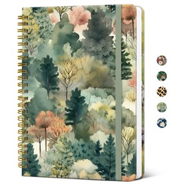 Lined Spiral Journal Notebook for Women, Pretty A5 College Ruled Hardcover Notebook for Work & Note Taking, Cute Aesthetic Journal for Writing, 140 Pages, Misty Woods