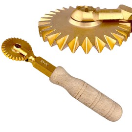 Italian Brass Fluted Pasta and Pastry Wheel with Beechwood Handle–Professional Grade Homemade Pasta Cutter for Ravioli–Heirloom Quality Pasta Making Tool–Ideal for Home and Business–Made in Italy