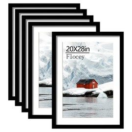 20x28 Picture Frame Set of 5, Black Poster Frame, Display Pictures 16 x 24 with Mat or 20 x 28 Without Mat for Horizontal or Vertical Wall Mounting, Wall Gallery Frame