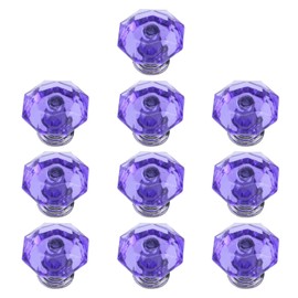T Tulead Crystal Door Knobs Purple Acrylic Handle Diamond Wardrobe Closet Pull Knobs for Cabinet, Drawer, Dresser, Pack of 10 with Screws