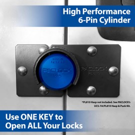PACLOCK's UCS-7A Padlock, Flat Back Puck w/Tapped Holes, High Performance 6-Pin Cylinder, Keyed Differently, Black