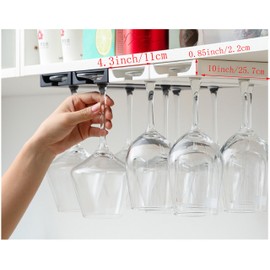 Criativo live Under Cabinet Stemware Rack - 4-Pack Plastic Wine Glass Holder Organizer | Drying & Storage Hanger for Kitchen, Bar, Restaurant | Space-Saving Design (White)