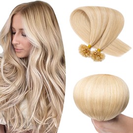 16"-22" Pre Bonded Human Hair Extensions 100 Strands 100% Remy Keratin Nail U Tip Real Hair Extensions Straight #18/613 Ash Blonde&Bleach Blonde (16 inch,50g)