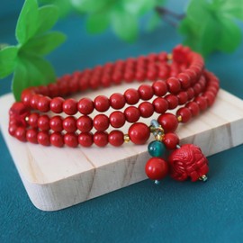 HETICA Cinnabar Necklace for Women Feng Shui Peace Talisman Good Luck Lotus Flower Wealth Attraction Long Necklace Jewelry for Daily Wear Birthday Christmas Gifts, Medium, Cinnabar, No Gemstone