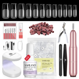 Saviland Square Gel Nail Kit 500pcs Nail Tips Square 0.5oz 4 in 1 Gel Nail Gel UV/LED Nail Lamp Nail Art Design Acrylic Nail Kit Home Salon Starter Kit 02