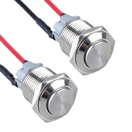 DMWD 2pcs 19mm Latching Metal Push Button Switch High Round Head with Pre-soldered Cable 3/4" Mounting Hole 1NO 12V 24V 36V 110V 220V Waterproof IP66 Without LED (Silver)