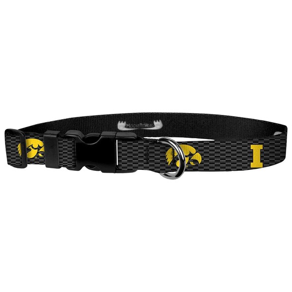 University of Iowa Adjustable Dog Collar, Pet Wear, Made in The USA – 3/4 Inch Wide, Small, Hawk on Carbon Fiber Print