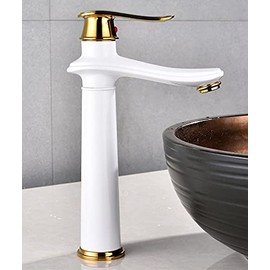 IIUUAYUVI Bathroom Lavatory Water Faucet hot and Cold Crane Brass Sink Mixer high Sink Faucet Single Handle Basin Faucet(White and glod)