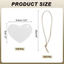 MECCANIXITY 100Pcs Kraft Paper Gift Tags with String,2x2.6 Inch Heart Shape Paper Labels White Gift Bags Tag for Price Tags,Christmas Gifts, DIY Crafts, Wedding, Party Favors